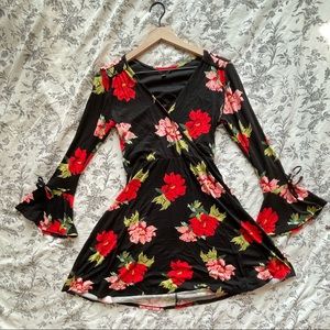 Topshop Floral Bell Sleeve Dress